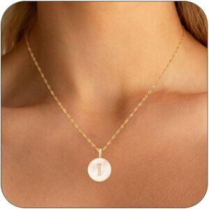 Personalized Mother of Pearl Initial Necklace for Women - Elegant Gold Design